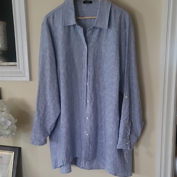 Jones New York Signature Long  Tunic Shirt Plus SZ 60% Linen Size 3XLT - Picture 1 of 16